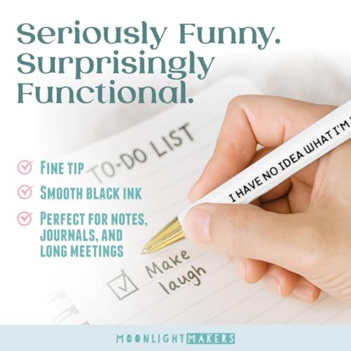 Engraved Funny Pens for Adults, Appreciation Gifts, Ideal Desk Decor for Work and Office Desk, Cute Packaging, Handy Clips Moonlight Makers Ballpoint Pens Black Ink, Set of 5, Adulting in Progress B0FLSB39H6