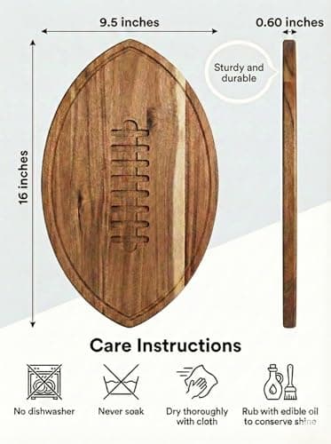 Solid acacia wood, not bamboo, football shaped cutting board. Football gifts for women, coaches, and tailgate hosts. American Football Charcuterie Board 16X9.5 Inch, Game Day Hosting Tray B0F4PNFBW6