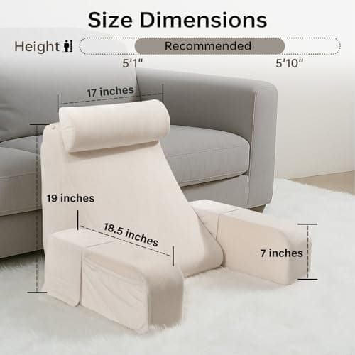 ENITYA 19" Back Pillow for Bed Sitting up, Big Pockets and Washable Removable Cover, Reading Chair for Watching TV/Reading/Gaming/Resting in Bed, Couch or Floor, Medium(Ivory)