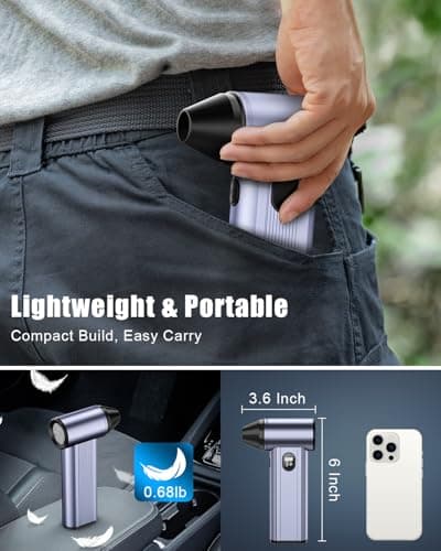 Compressed Air Duster with150,000RPM Brushless Motor, 8000mAh Battery, LED Light, 4-Gear Adjustable Electric Air Blower for Home, Car, Computer, Outdoor