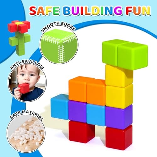 Sensory & Montessori Toys for Boys & Girls 1 2 3 Years Old, Toddler Travel Toys, Magnet Toys for Kids Birthday Gifts (12 PCS) Magnetic Building Blocks Large, 1.65 inch Stacking Cubes for Toddlers B0CHJTD1FS