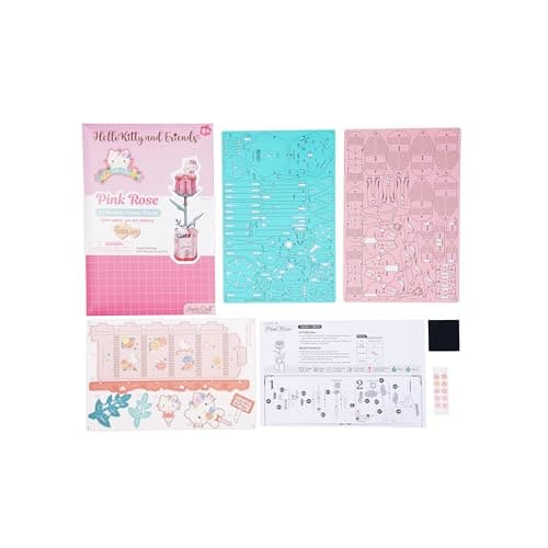 Hands Craft Hello Kitty and Friends Pink Rose 3D Wooden Puzzle Kit | DIY Flower Model | Arts & Crafts for Adults & Kids | Creative Hobby Kits | Hello Kitty Collectible | Wood Building Set
