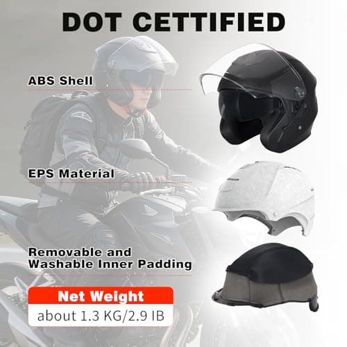 Motorcycle Helmets Open Face for Streey Moped Scooter, Dual Visor 3/4 Moped Helmets for Adults Motorbike Half Helmet 601 DOT Approved Men and Women