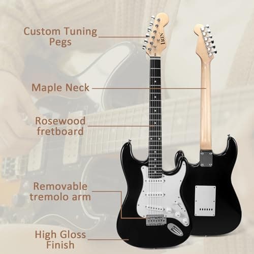Jdfdexc Electric Guitar 39" inch Complete Beginner Starter kit Full Size with Amplifier,Complete Starter Set for Newcomers Electric Guitar Kit with Bag,Capo, Strap, String,Cable, Picks