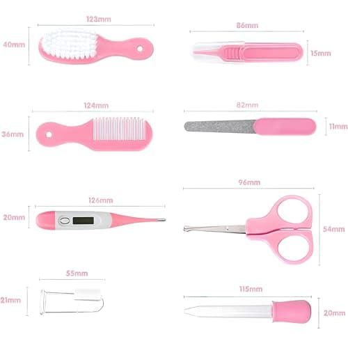 Baby Grooming Kit, Infant Safety Care Set with Hair Brush Comb Nail Clipper Nasal Aspirator,Baby Essentials Kit for Newborn Girls Boys (Pink Baby Grooming kit) B0BJ6YM9JX