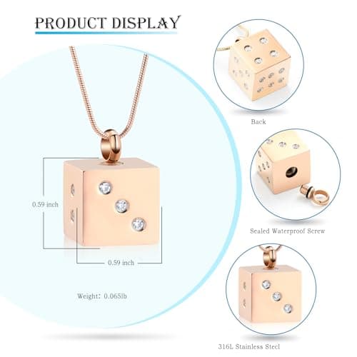 Stainless Steel Memorial Necklace Ash Holder for Pet Human Keepsake Ash Jewelry Bereavement Gift for Women Men with Fill tool Hearbeingt Dice Urn Necklaces Cremation Jewelry for Ashes Keepsake Pendant B09D2ZPQQ2