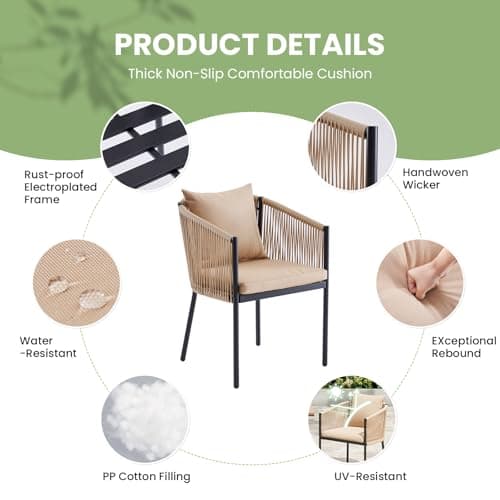 Soohow Rattan Outdoor Patio Dining Chairs Set of 6, Woven Wicker Chairs with Cushions, All Weather Ergonomic Comfort, for Balcony, Backyard and Poolside