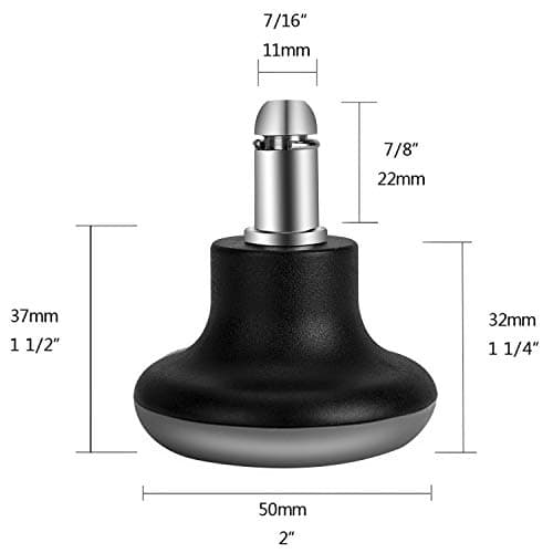 Bell Glides Replacement Office Chair Feet Swivel Caster Wheels to Fixed Stationary Castors, Short Profile with Separate Self Adhesive Felt Pads Black 5pcs