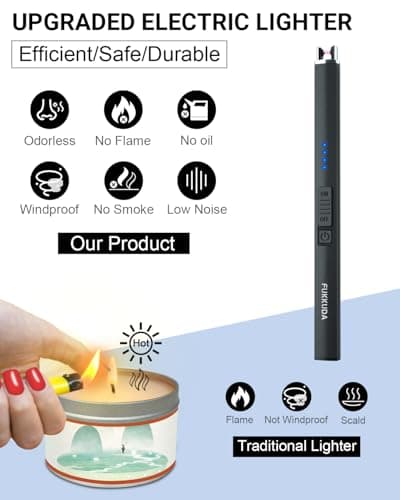 FUKKUDA Electric Candle Lighter, Rechargeable USB Arc Lighter for Candles, Fireplace, Camping BBQ, Christmas Stocking Stuffers, Birthday, Valentines Day and Easter Gifts for Women Men (Obsidian Black) B08GLRLH25