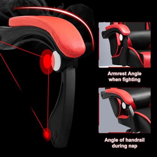 Gaming Chair with Bluetooth Speakers and Led Lights, Massage Gamer Chair with Footrest High Back and Lumbar Support, Ergonomic Height Adjustable Video Game Chairs Recliner for Adults (Black Red)