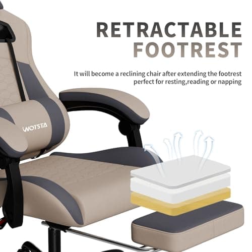 Gaming Chair with Massage,Ergonomic PC Gaming Chair with Footrest Comfortable Headrest and Lumbar Support, High Back, 300LBS (Grey)
