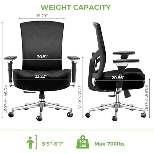 Big and Tall Office Chair 700lbs with Ergonomic W Wide Thick Seat Cushion, Oversized Mesh Desk Chair with Adjustable Lumbar Support, Computer Chair with Upgraded 4D Armrests