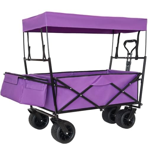 480Lbs Collapsible Wagon with Canopy Steel Large Capacity Camping, Shopping, Sports, Garden Outdoor-Ready