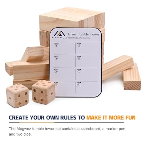Giant Tumble Tower Games for Kids and Adults 57 Blocks New Zealand Pine Wooden Blocks Stacking to Over 4.2FT Family Game for Indoors Outdoors Yard Games for Family