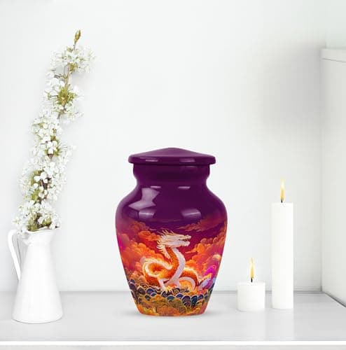 Orange Dragon Keepsake Urn for Ashes Adult Male & Female 3 Inch, Purple Cremation Urns for Human Ashes, Burial Urn for Remains, Burial Urns for Women, Funeral Gift B0FFZBHKX8