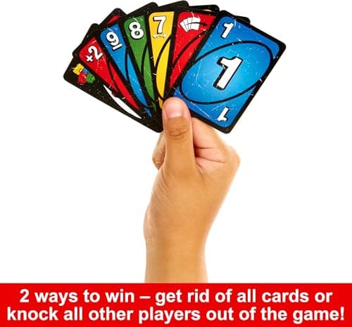 Mattel Games UNO Show ‘em No Mercy Card Game in Storage & Travel Tin for Kids, Adults & Family Night with Extra Cards, Special Rules & Tougher Penalties (Amazon Exclusive)