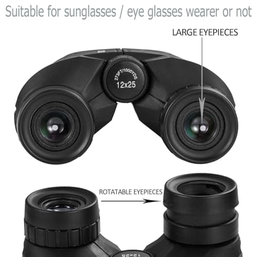 Occer 12x25 Compact Binoculars for Adults and Kids, Large Eyepiece Waterproof Binocular with Low Light Vision,High Powered Easy Focus Binoculars for Bird Watching,Outdoor Hunting,Travel,Sightseeing