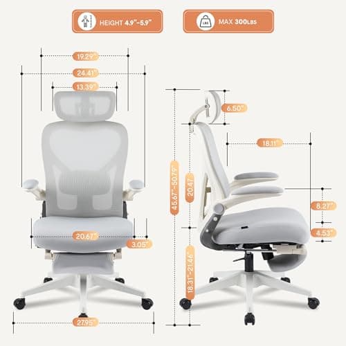 FLEXISPOT Foldex Ergonomic Office Chair, Folding Chair for Small Spaces with Lumbar Support, Flip-up Armrests, 3D Headrest, Desk Chairs with Footrest for Work,Video Game (Foam Seat, Grey)