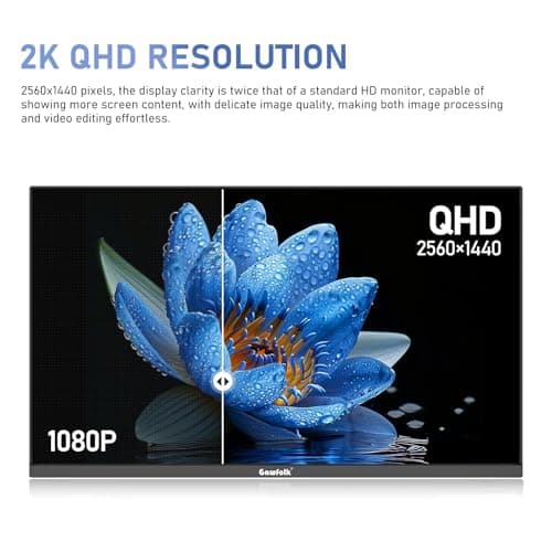 Gawfolk 27 inch IPS 2K QHD (2560×1440) Computer Monitor 75Hz Gaming PC Screen, 1ms,Adaptive Sync,100% sRGB, 1.07 Billion Colours,Built-in Speaker,Display 1.4、Port HDMI2.0, Black