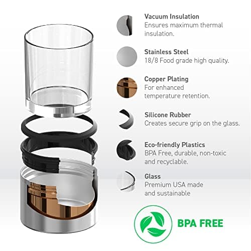 asobu Whiskey Sleeve Glass – Insulated Bourbon Tumbler with Premium Rocks Glass, BPA-Free, Double-Wall Stainless Steel, Keeps Drinks Cold Longer, 10.5oz