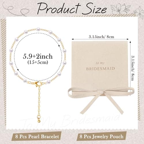 Pearl Bridal Jewelry Favor, Microfiber Pouch, Wedding Party Favor, Proposal Stuffer, Bridesmaid Gift Set of 8 Quelay 16 Pcs Bridesmaid Bracelet Gift with Pouch B0DNS51NB8
