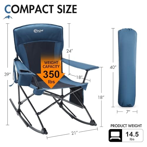 Portal Outdoor Rocking Chair Camping Folding Portable Rocker with Cup Holder Side Pocket Carry Bag, Support 350LBS (Midnight Blue)