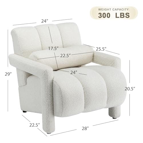 LOULENS Lambswool Accent Chair, Modern Upholstered Sherpa Accent Chair, Comfy Teddy Single Armchair with Pillow for Living Room, Bedroom (Beige, Backrest Under The Cushion)