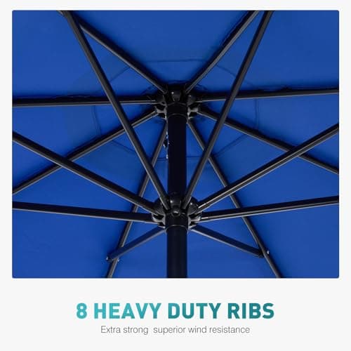 OLIXIS 9ft Patio Umbrella with Tilt and Crank Button & 8 Sturdy Ribs Waterproof, Patio Table Umbrella Perfect for Poolside, Terrace, Beach and Outdoor Restaurant, Blue