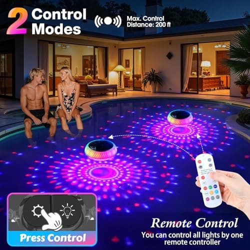 Floating Pool Lights Solar Powered, 7.6 Inch RGB Upper& Lower Color Changing Solar Pool Lights that Float with Dynamic Lighting Effects, IP68 Waterproof Swimming Pools Light for Party Decor(2)
