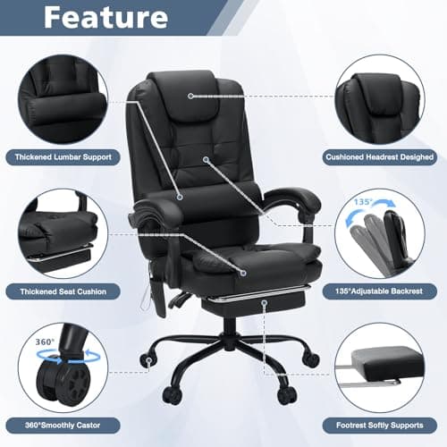 HOFFREE Massage Office Chair with Foot Rest 7 Points Vibration Ergonomic Executive Desk Chair Leather Computer Office Chair Black