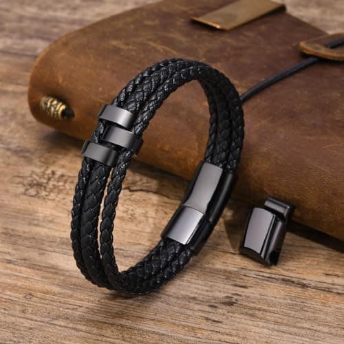 VNOX Fathers Day Gift for Dad Personalized Name Bracelet for Men Braided Leather Bracelets with Names Custom Beads Dad Bracelet for Husband Father,Personalized Gifts from Daughter Wife Son Kids B0CNGWVGGH