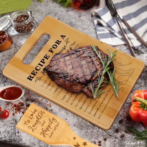 Bride to Be Gifts, Happy Marriage Wedding Cutting Board, Spoon, Shovel, Leaky Spoon and Card, Engagement Gifts for Couples Wedding Gifts for Couples 2026, Bridal Shower Gifts Cutting Board Set B0HCVGS2TF