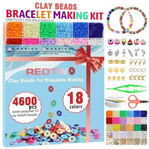 Redtwo 5100 Clay Beads Bracelet Making Kit, Flat Preppy Beads for Friendship Jewelry Making,Polymer Heishi Beads with Charms Gifts for Teen Girls Crafts for Girls Ages 8-12