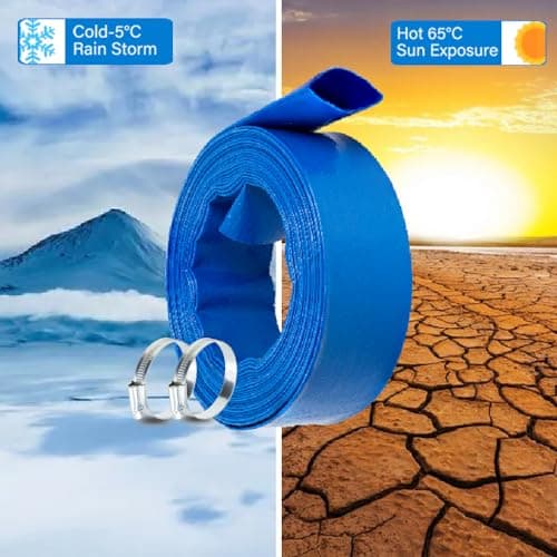 2" x100 FT, Pool Backwash Hose, Heavy-Duty PVC Hose, Lay Flat Discharge Hose, Weatherproof Burst Resistant for Water Transfer, Sump Pump, Pool Filter, Pool Drain,with 2 Clamps