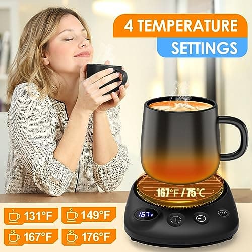 Coffee Mug Warmer-Fastest Heating & Highest Temperature, Coffee Cup Warmer for Desk Auto Shut Off, 4 Temp Settings & 1-12H Timer, Smart Electric Mug & Candle Warmer for Coffee, Tea (Black) B0CC8DS2S5