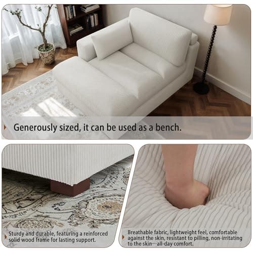 Oversized Chaise Lounge Chair Indoor with Left Armrest, Comfy Upholstered Sofa Bed Recliner Chair for Living Room, Corduroy Reading Seat Cloud Couch w/Solid Wood Frame - Sea Salt Grey