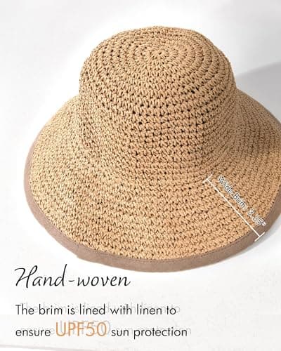 FURTALK Summer Straw Beach Sun Hats for Women UPF 50 Floppy Wide Brim Travel Bucket Hat Foldable Packable