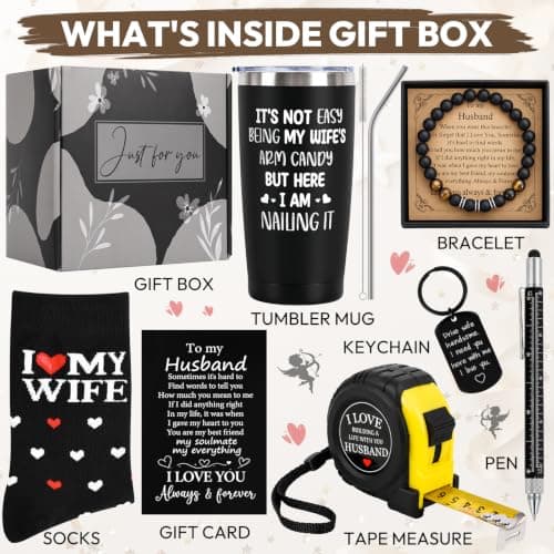 Best Gift for Husband Unique Birthday Gift Including Tumbler Mug Socks Bracelet Tape Measure Keychain Multitool Pen for Anniversary Birthday Christmas B0HHMQ7ZJY