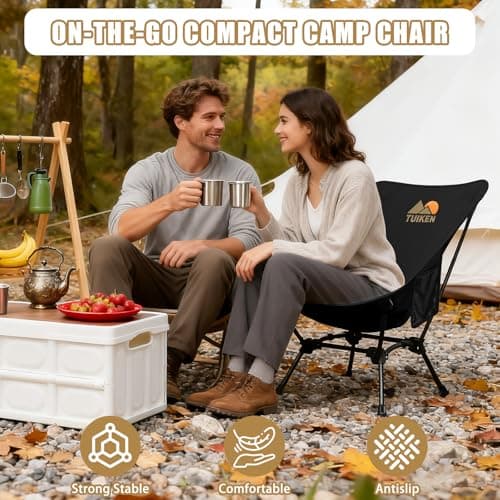 Ultralight Camping Chair Backpacking Chair, Portable Camp Chair with Cup Holder & Storage Bag, Lightweight Compact Folding Chair for Hiking, Travel, Picnic Mountaineering(Deep Black)