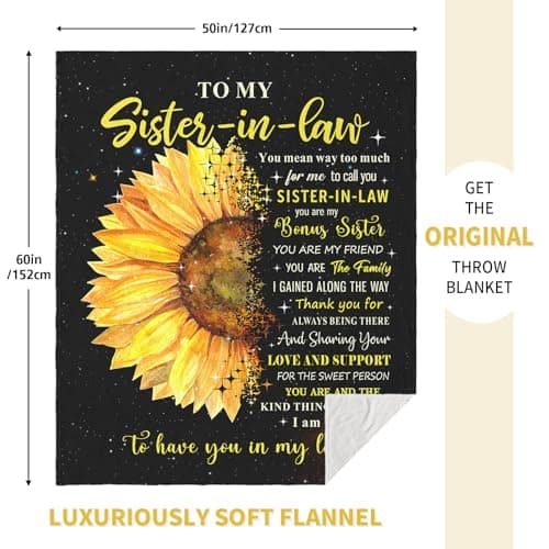 puekrtoa Christmas Sister in Law Birthday Gifts, Xmas Gift for Sister in Law for Women, Best Sisters-in-Law Wedding Gift Ideas, Sisters in Law Throw Blanket 60"X50"