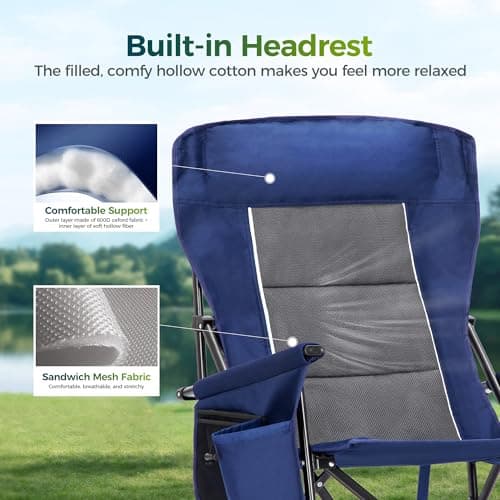 ALPHA CAMP Oversized Folding Camping Chairs High Backrest Heavy Duty Lawn Chairs for Adults Support 500 LBS Portable Camp Chairs with Cup Holders Large Side Pocket for Outdoor