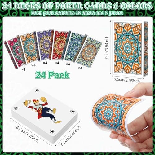 Zubebe 24 Pack Decks of Nertz Card Game Bulk Standard Playing Cards Mandalas Theme Playing Card Multiplayer Solitaire Cards Compatible with Poker, Blackjack, Rummy, Go Fish, Bridge (6 Colors)