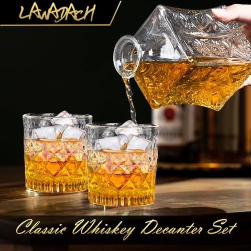 Whiskey Decanter for Men, Glass Liquor Decanter Set with 2 Whiskey Glasses, Decanter for Tequila,Bourbon, Scotch, Brandy and Vodka, Gift for Men, Ideal Home Bar Decor - 28oz
