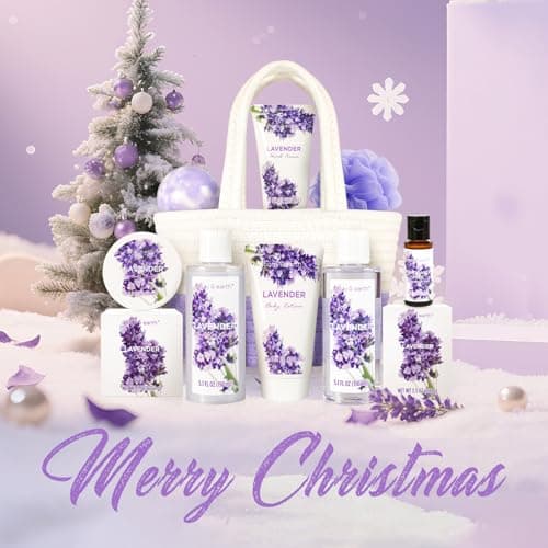 Spa Gift Baskets for Women - Body & Earth 11pcs Lavender Gift Sets with Bubble Bath, Shower Gel, Body Lotion, Birthday Gifts for Women, Spa Kit for Mom Gifts, Purple Gifts, Christmas Gifts for Her
