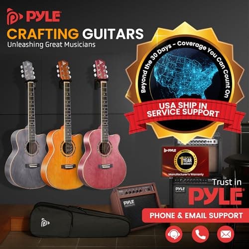 Pyle Steel String Acoustic Guitar Kit, 3/4 Junior Size Cutaway All-Wood Guitarra Acustica with Premium Accessory Set and Upgraded Gig Bag, 36" Orange
