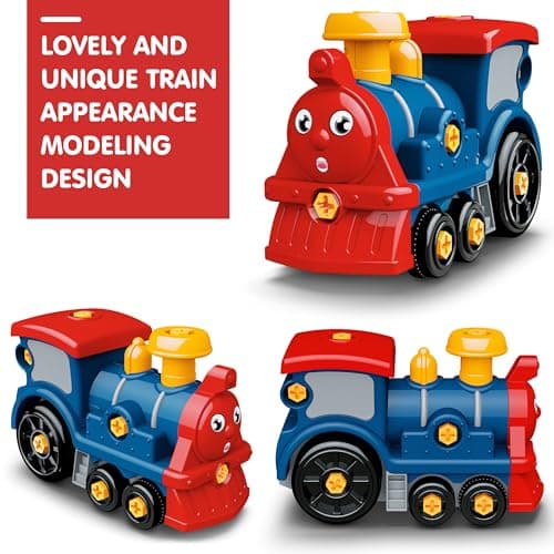 BASUN Toddler Take Apart Toy Set with Electric Drill, DIY Electric Train Assembly, STEM Building Learning Toys, Xmas Gifts for 3-8 Year Old Boys & Girls