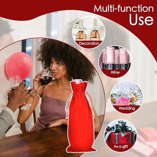 BOOPANREE 4 Pcs velvet wine bags, Wine Champagne Gift Bag With Drawstring,red Wine Drawstring Bottle Bags cloth for housewarming/party/birthday/wedding/bottle decoration bag (Wines Red)