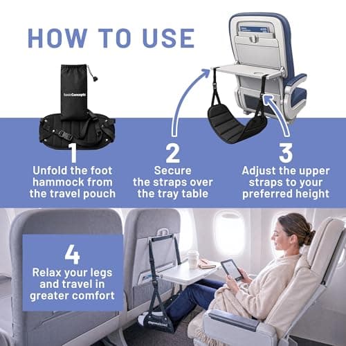 BASIC CONCEPTS Airplane Foot Hammock for Plane Travel Essentials - Airplane Travel Essentials, Long Flight Foot Rest - Plane Gadgets B07SK6ZFLM