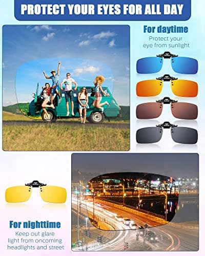 Frienda 5 Pairs Polarized Clip On Sunglasses Rimless Flip Up Anti Glare Driving Glasses