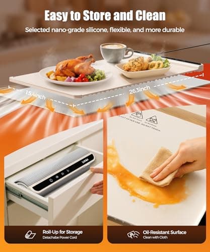 Includes heat-resistant pad. Perfect for chafing dishes, buffet & parties. Easy to clean & store. 6 settings, timer & lock. Warming Mat for Food, 26x15 Inch, Off White, Fast Heat, Child Lock B0FG7RQXJ9